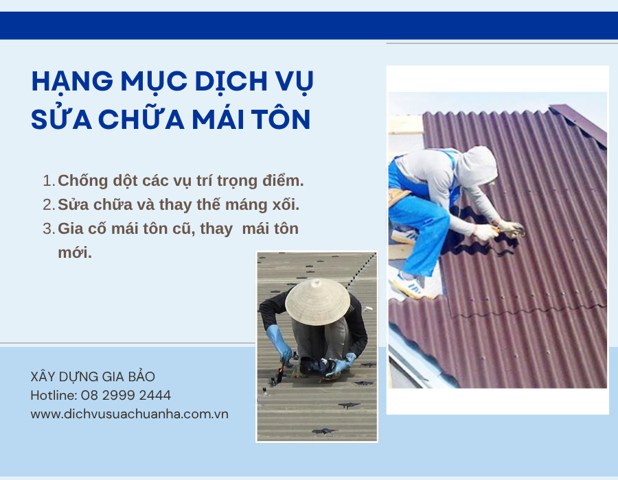 chi tiết các hạng mục sửa chữa mái tôn tại quận 1